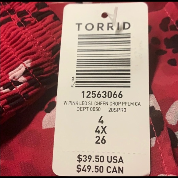 BLOUSE FUCHSIA PINK LEOPARD CHIFFON PEPLUM - Picture 4 of 6